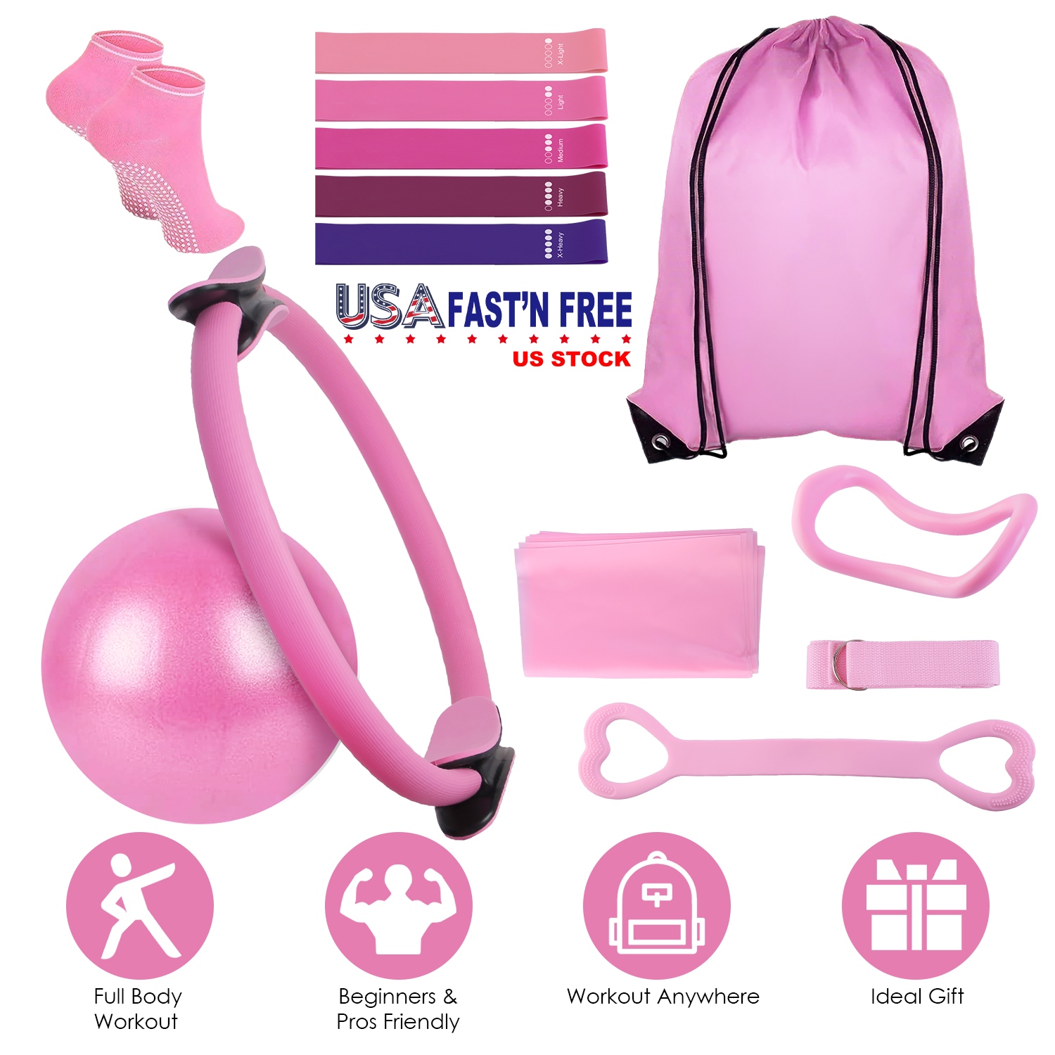 Pilates Yoga Ball Workout - USA STOCK 14Pcs Pilates Ring Essentials