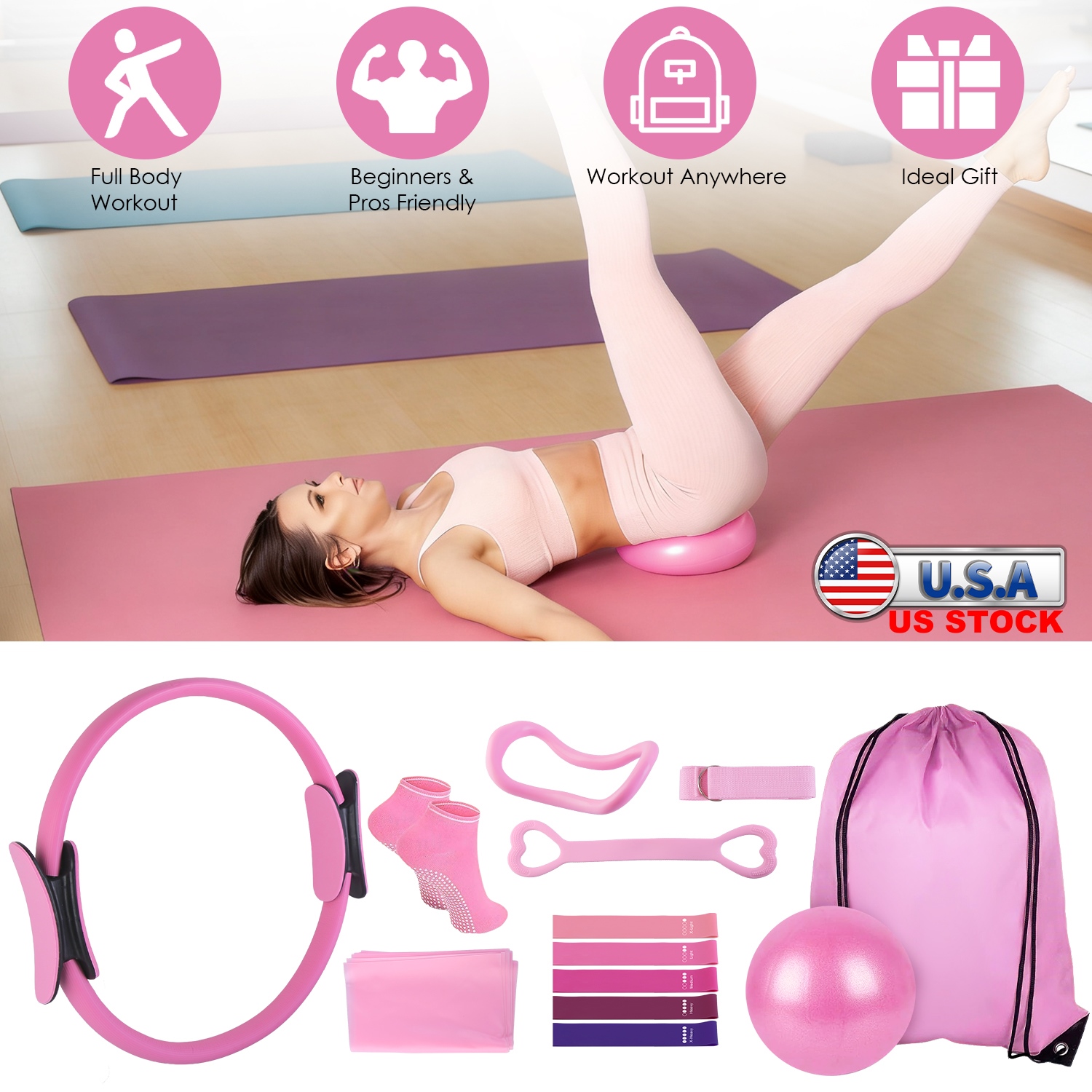 USA STOCK 14Pcs Pilates Ring E - Pilates Yoga Ball Workout のレビューと価格
